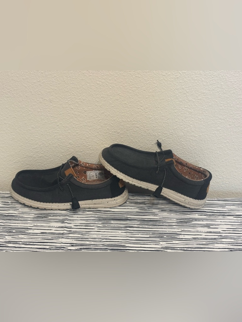 Hey Dude Women's Slip-On Flats in Black with Cream Sole